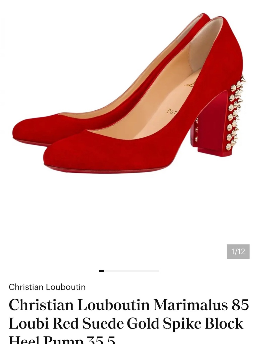 Christian Louboutin Red Suede Block Heel Pumps with Gold Spikes